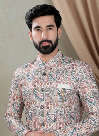 Multi Colour Silk Embroidered, Sequins and Thread Work Indo Western