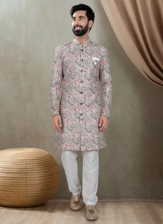 Multi Colour Silk Embroidered, Sequins and Thread Work Indo Western