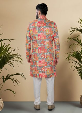 Multi Colour Silk Indo Western with Embroidered, Sequins and Thread Work