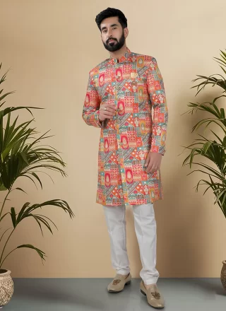 Multi Colour Silk Indo Western with Embroidered, Sequins and Thread Work