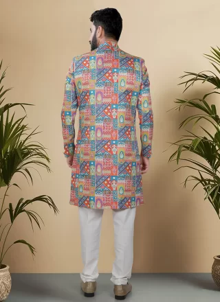 Multi Colour Silk Indo Western with Embroidered, Sequins and Thread Work for Ceremonial