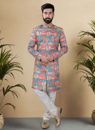 Multi Colour Silk Indo Western with Embroidered, Sequins and Thread Work for Ceremonial
