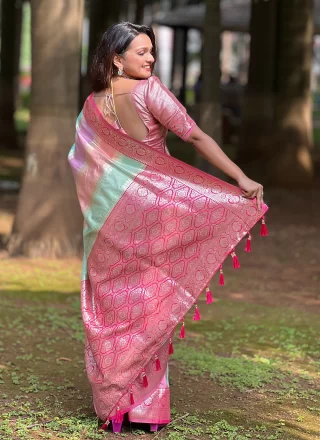 Multi Colour Silk Jacquard Work Contemporary Sari for Festival