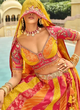 Multi Colour Silk Lehenga Choli with Embroidered, Sequins and Zari Work