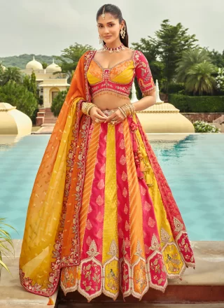Multi Colour Silk Lehenga Choli with Embroidered, Sequins and Zari Work