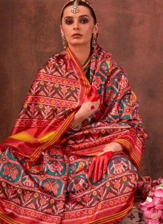 Multi Colour Silk Patola Print Work Traditional Saree