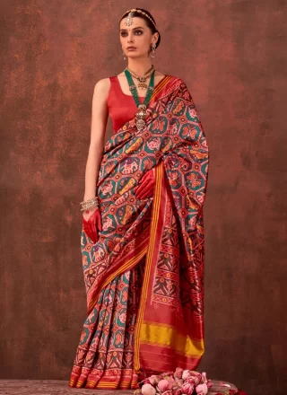 Multi Colour Silk Patola Print Work Traditional Saree
