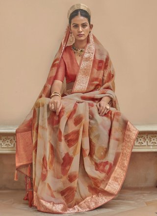 Multi Colour Silk Print and Weaving Work Classic Saree