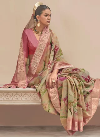 Multi Colour Silk Print and Weaving Work Contemporary Saree