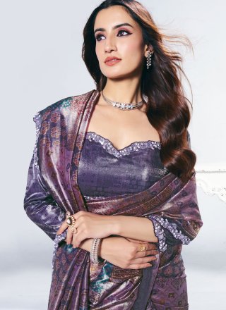 Multi Colour Silk Print, Stone and Thread Work Classic Sari