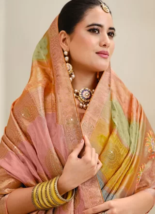 Multi Colour Silk Weaving Work Classic Saree for Ceremonial
