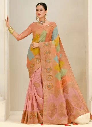 Multi Colour Silk Weaving Work Classic Saree for Ceremonial