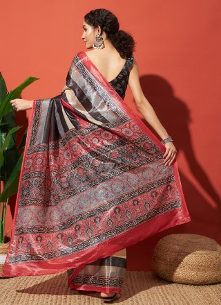 Multi Colour Tissue Print Work Contemporary Sari