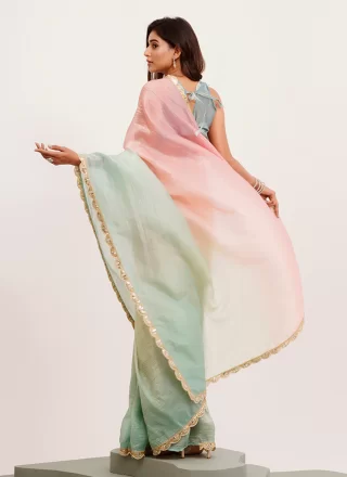 Multi Colour Tissue Sequins Work Classic Sari