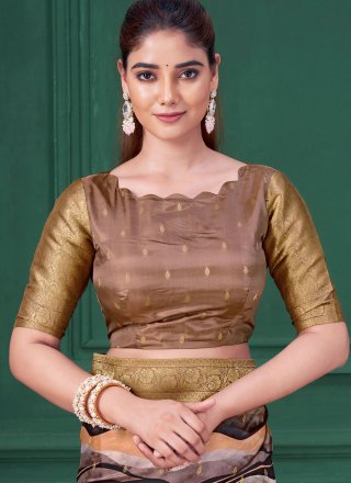 Multi Colour Tussar Silk Classic Saree with Abstract Print, Patch Border and Jacquard Work for Ceremonial