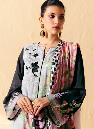Muslin Salwar Suit In Black and Grey