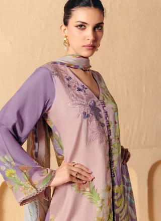 Muslin Salwar Suit In Mauve and Pink