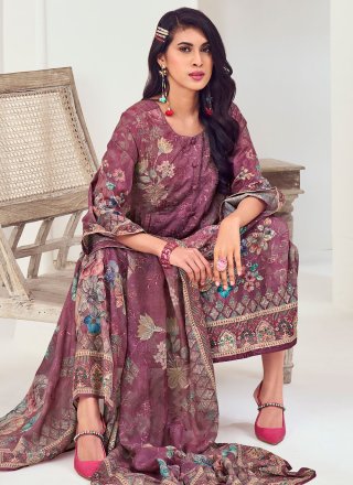 Muslin Salwar Suit In Purple Color
