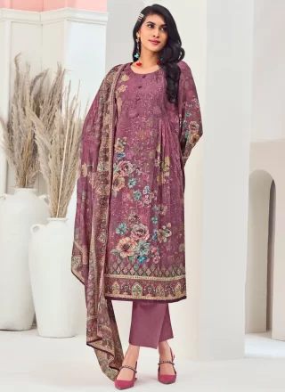 Muslin Salwar Suit In Purple Color