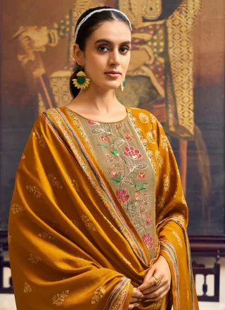 Muslin Salwar Suit with Embroidered, Foil Print and Hand Work