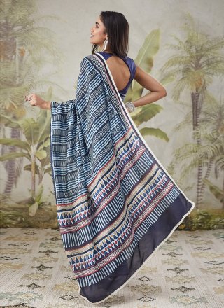 Muslin Trendy Saree In Blue Color