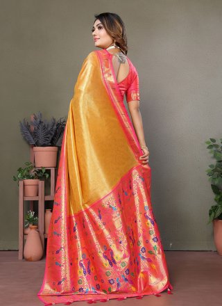Mustard Banarasi Silk Contemporary Saree with Woven Work