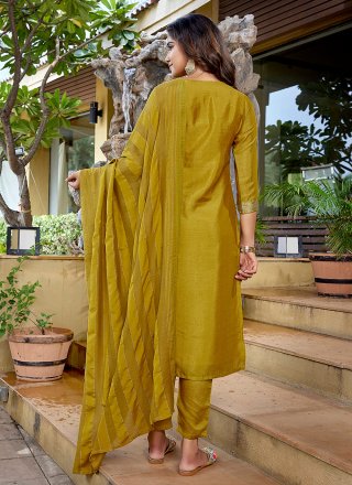 Mustard Blended Cotton Plain Work Pant Style Suit