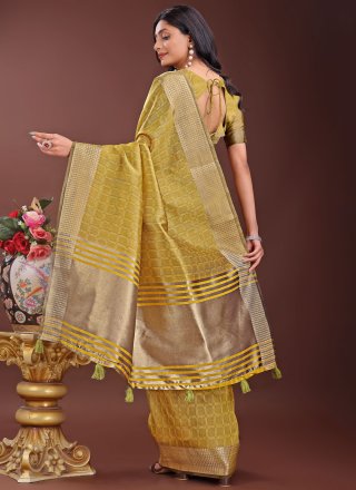 Mustard Checks and Jacquard Work Organza Classic Saree