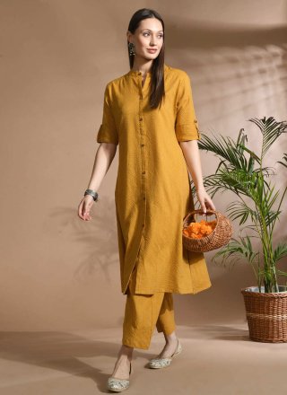 Mustard Cotton Buttons Work Casual Kurti