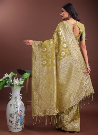 Mustard Cotton Classic Sari with Weaving Work