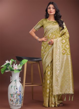 Mustard Cotton Classic Sari with Weaving Work