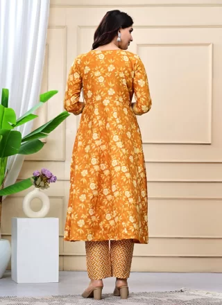 Mustard Cotton Embroidered and Print Work Salwar Suit