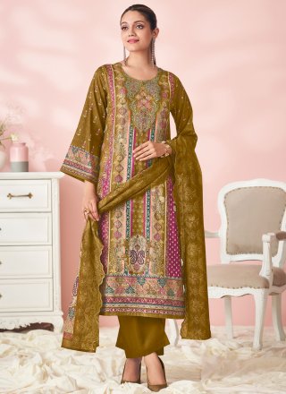 Mustard Cotton Lawn Digital Print, Floral Patch, Resham and Thread Work Salwar Suit