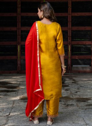 Mustard Cotton Salwar Suit with Embroidered Work
