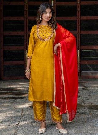 Mustard Cotton Salwar Suit with Embroidered Work