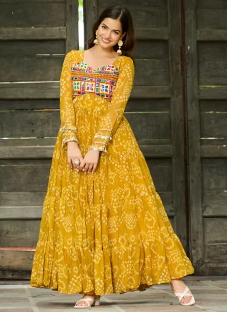 Mustard Faux Georgette Gown