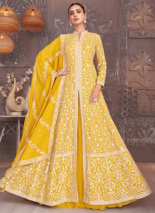Mustard Georgette Lehenga Choli with Embroidered Work