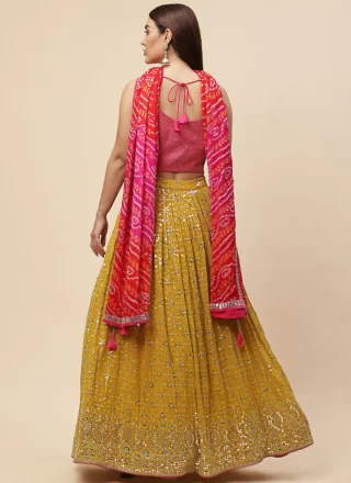 Mustard Georgette Lehenga Choli with Sequins, Stone and Thread Work