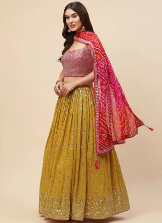 Mustard Georgette Lehenga Choli with Sequins, Stone and Thread Work