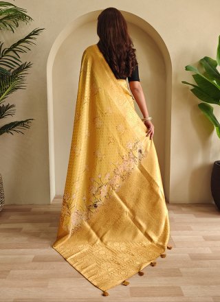Mustard Georgette Trendy Saree with Weaving Work