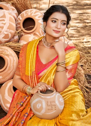 Mustard Kanjivaram Silk Classic Saree with Weaving Work