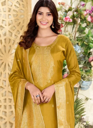 Mustard Muslin Salwar Suit with Jacquard Work