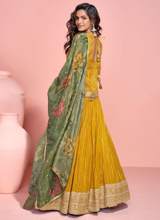 Mustard Organza Embroidered, Jacquard and Zari Work Readymade Lehenga Choli