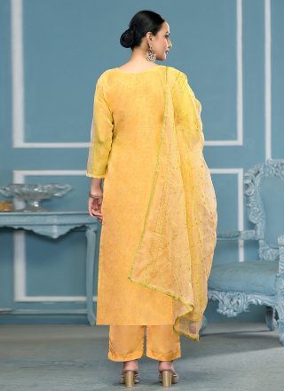 Mustard Organza Hand Work Palazzo Salwar Suit for Casual