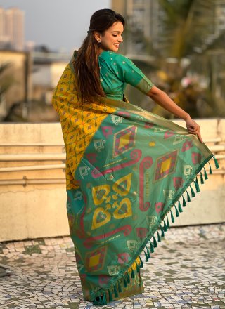 Mustard Patola Silk Trendy Saree with Meenakari and Woven Work for Ceremonial