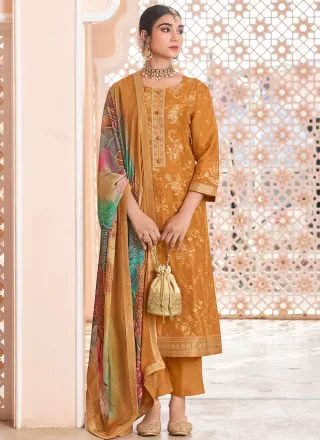 Mustard Pure Dola Embroidered and Jacquard Work Salwar Suit