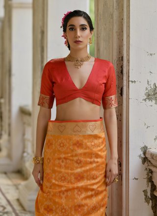 Mustard Silk Classic Sari with Woven Work