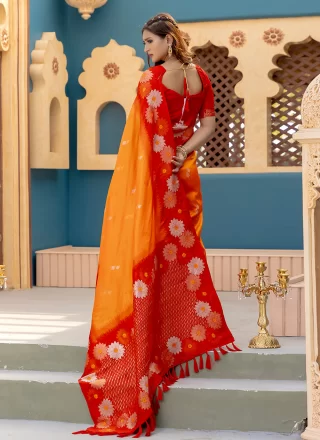 Mustard Silk Contemporary Sari with Print Work for Ceremonial