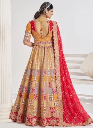 Mustard Silk Embroidered, Sequins, Thread and Zari Work A - Line Lehenga Choli for Mehndi
