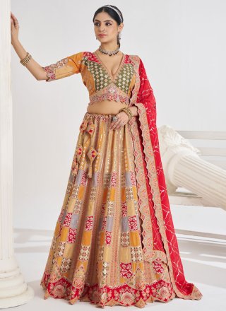 Mustard Silk Embroidered, Sequins, Thread and Zari Work A - Line Lehenga Choli for Mehndi
